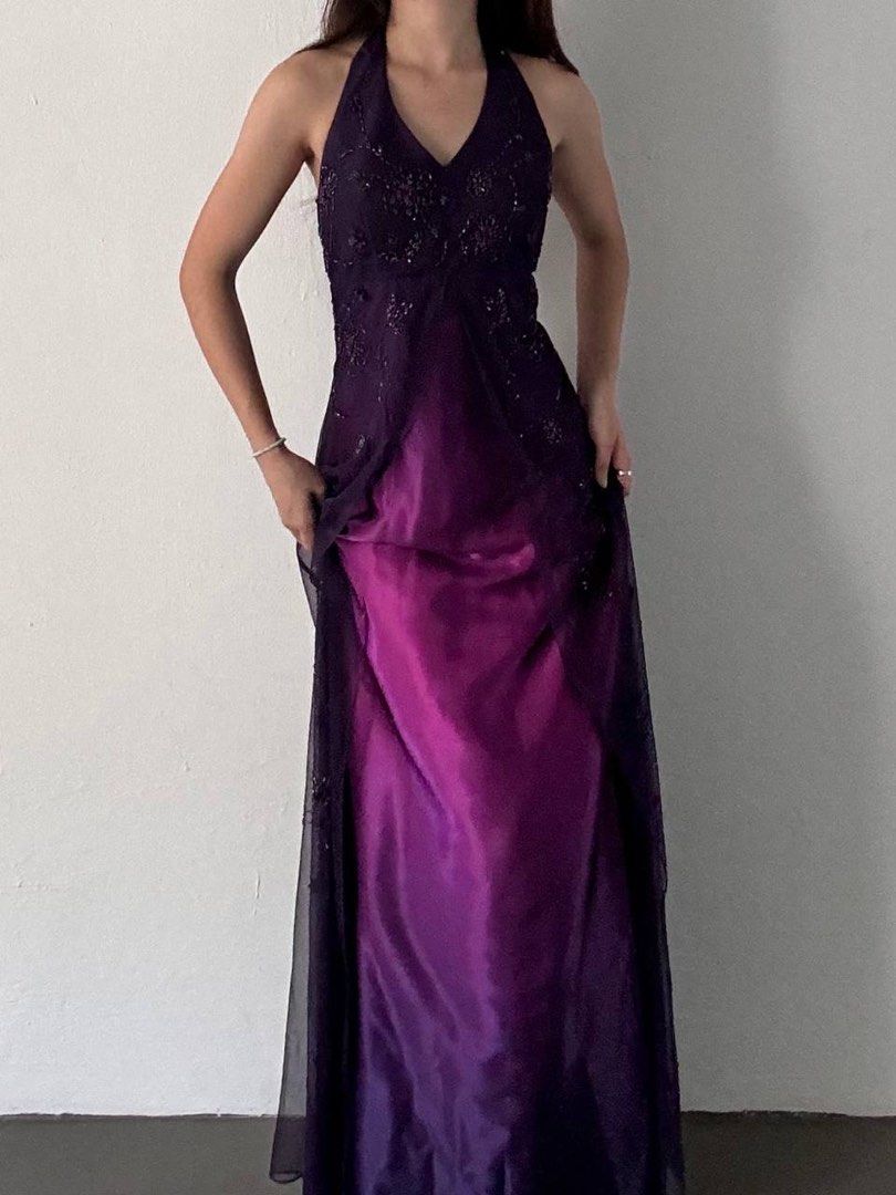 girlhomeshops--Purple Exquisite Floral Beaded Vintage Long Chiffon Prom Dress Homecoming Dress Fairy Dress  gh5677
