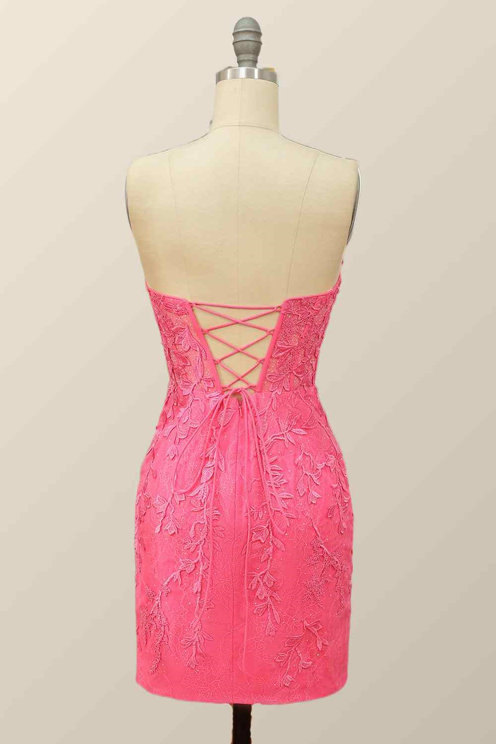 Sheath Strapless Appliques Lace-Up Back Mini Homecoming Dress