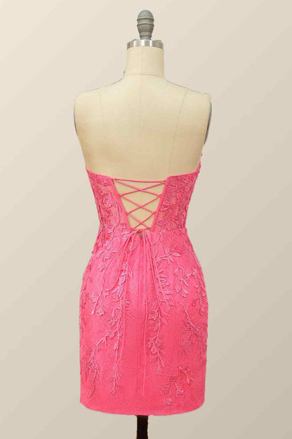 Sheath Strapless Appliques Lace-Up Back Mini Homecoming Dress