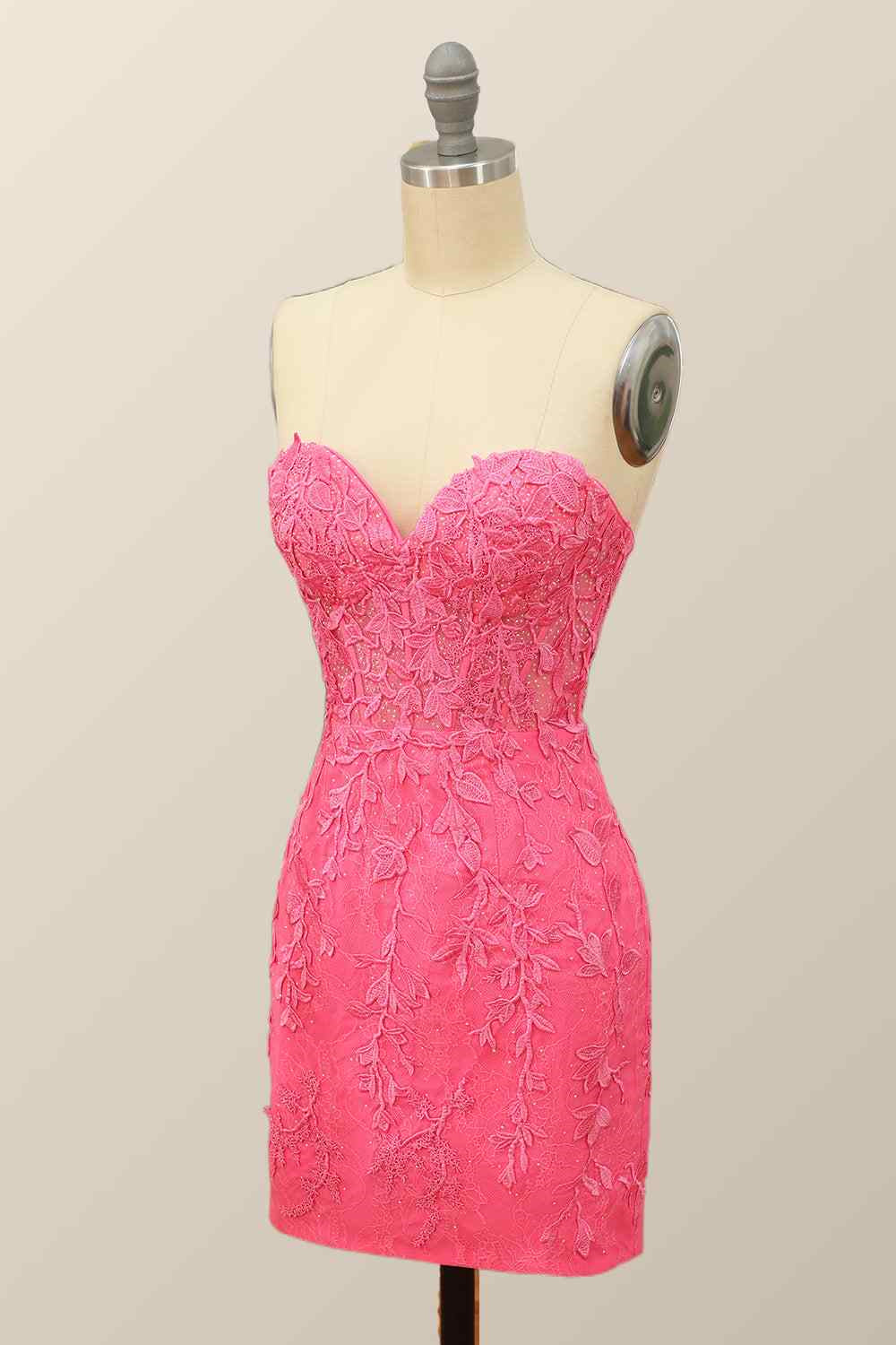 Sheath Strapless Appliques Lace-Up Back Mini Homecoming Dress