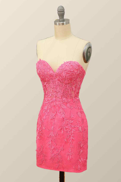 Sheath Strapless Appliques Lace-Up Back Mini Homecoming Dress