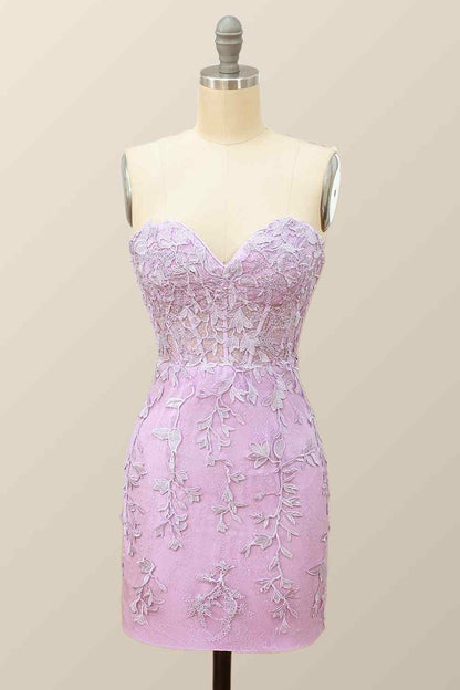 Sheath Strapless Appliques Lace-Up Back Mini Homecoming Dress