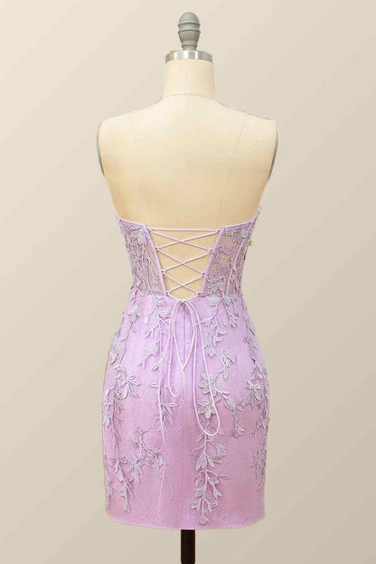 Sheath Strapless Appliques Lace-Up Back Mini Homecoming Dress