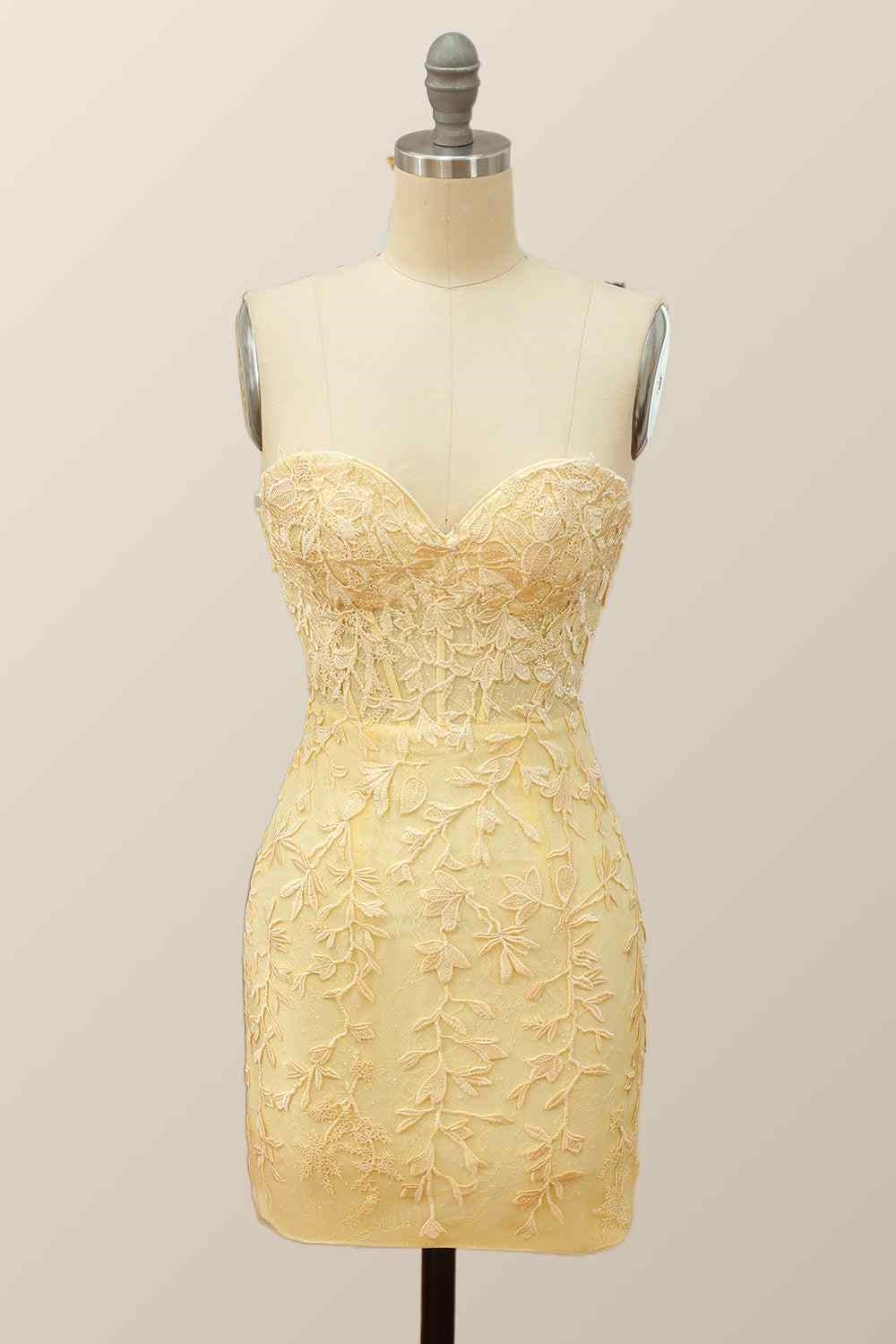 Sheath Strapless Appliques Lace-Up Back Mini Homecoming Dress