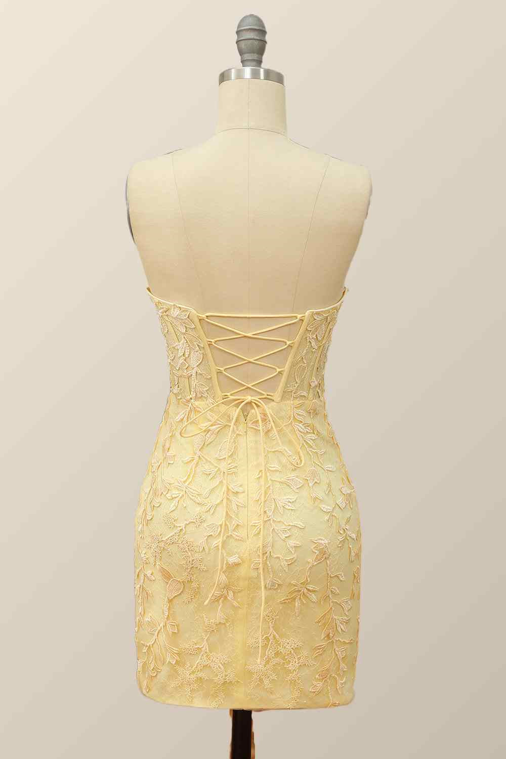 Sheath Strapless Appliques Lace-Up Back Mini Homecoming Dress