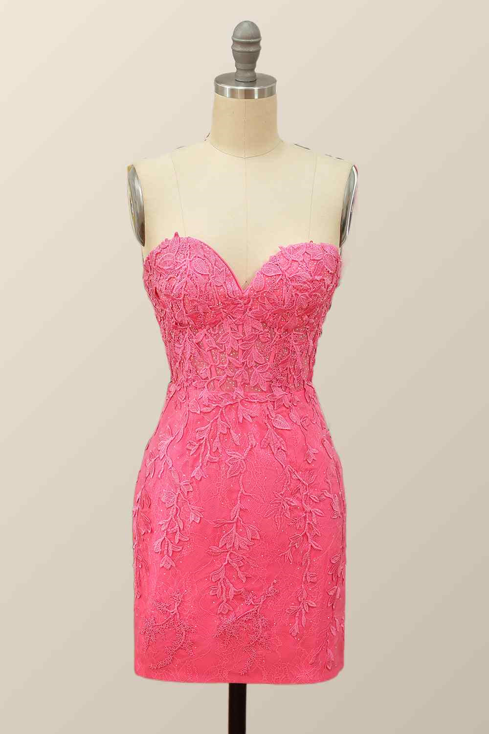 Sheath Strapless Appliques Lace-Up Back Mini Homecoming Dress