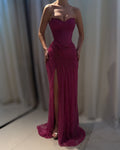 Fuchsia Crystal Corset Gown High Thigh Slit Women Prom Dress