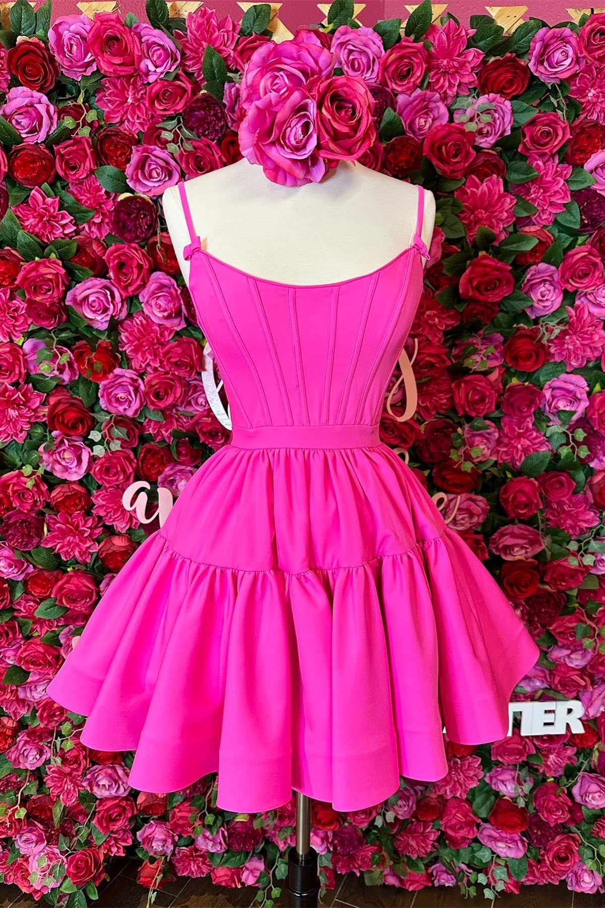 Hot Pink A-line Ruffled Lace-Up Homecoming Dress