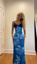 Stunning Mermaid Spaghetti Straps Satin Printed Long Prom Dress,Party Dress,Evening Dress GG3850
