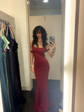 Unique Rust Red Mermaid Square Satin Without Sleeves Long Prom Dress,Evening Dress GG5326