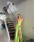 Simple Spaghetti Strap Leg Split Long Prom Dress