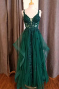 Elegant Green Prom Dress Long Flowy A-line Evening Gowns