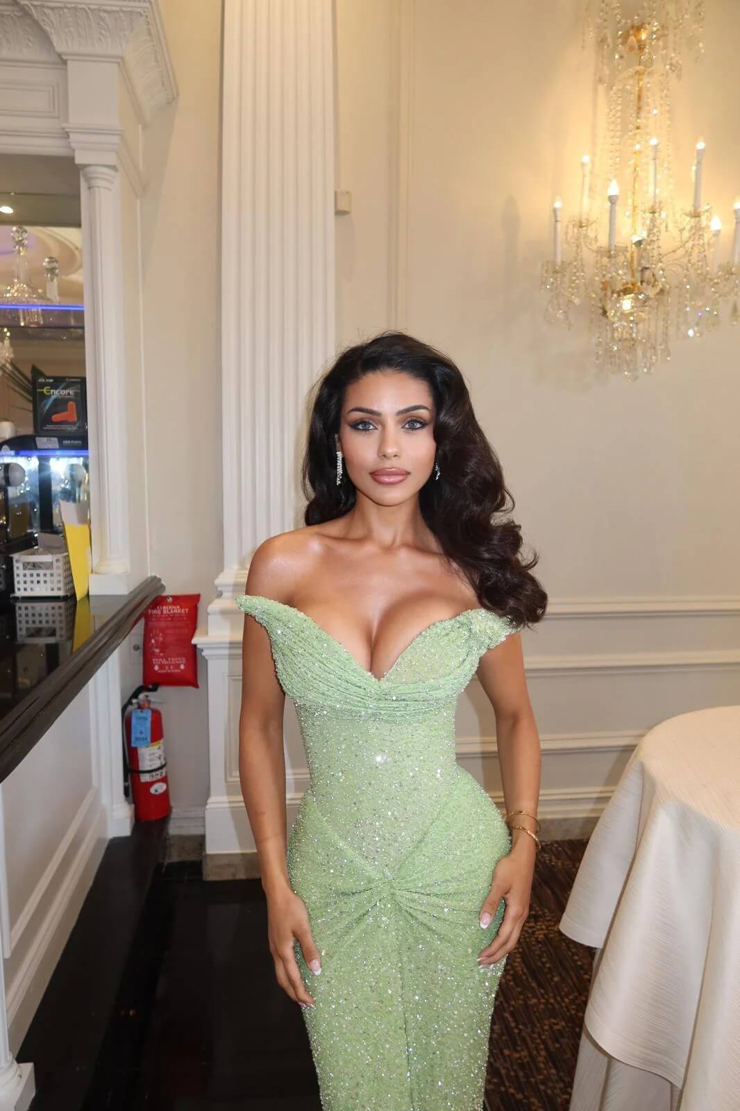 Green Off-the-shoulder Sequin Mermaid Gown Corset Bodice