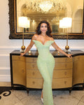 Green Off-the-shoulder Sequin Mermaid Gown Corset Bodice