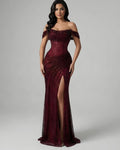 Sparkly High Thigh Slit Burgundy Prom Dress