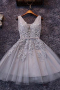 Tulle A-line V-neck Lace Short Prom Dress,Cute Short Dresses Formal