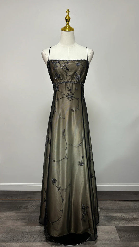 Gorgeous Vintage Ombre Beaded Long Tulle Satin Ball Gown Evening Dress Party Dress gh3429