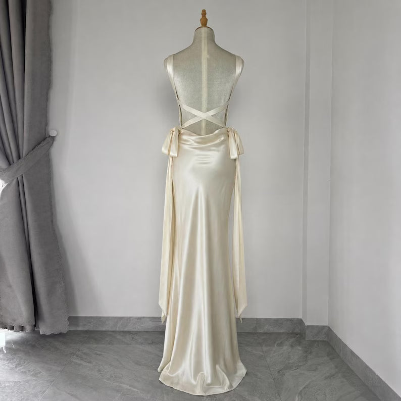 Vintage Square Neck Beaded Lace Bodice Satin Strap Mermaid Wedding Dress TP5923