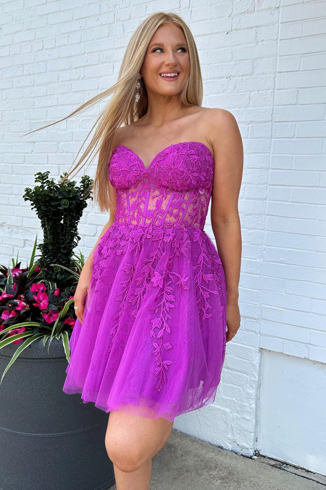 Royal Blue Strapless Appliques A-line Homecoming Dress