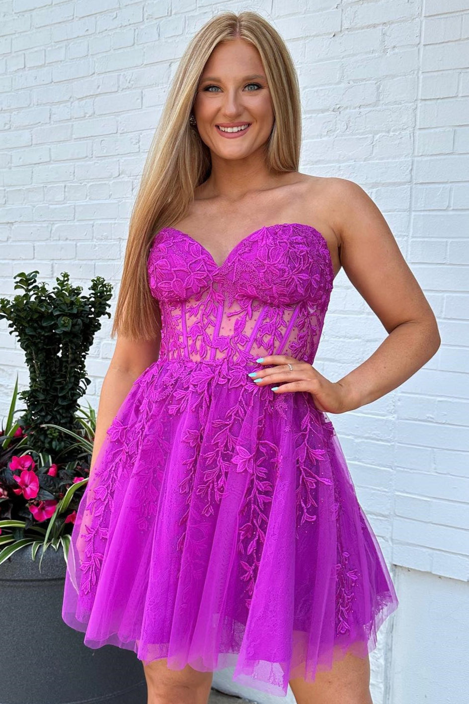 Royal Blue Strapless Appliques A-line Homecoming Dress