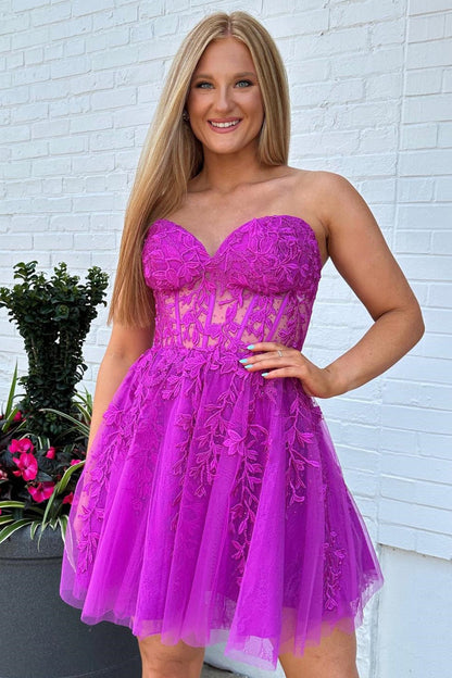 Royal Blue Strapless Appliques A-line Homecoming Dress