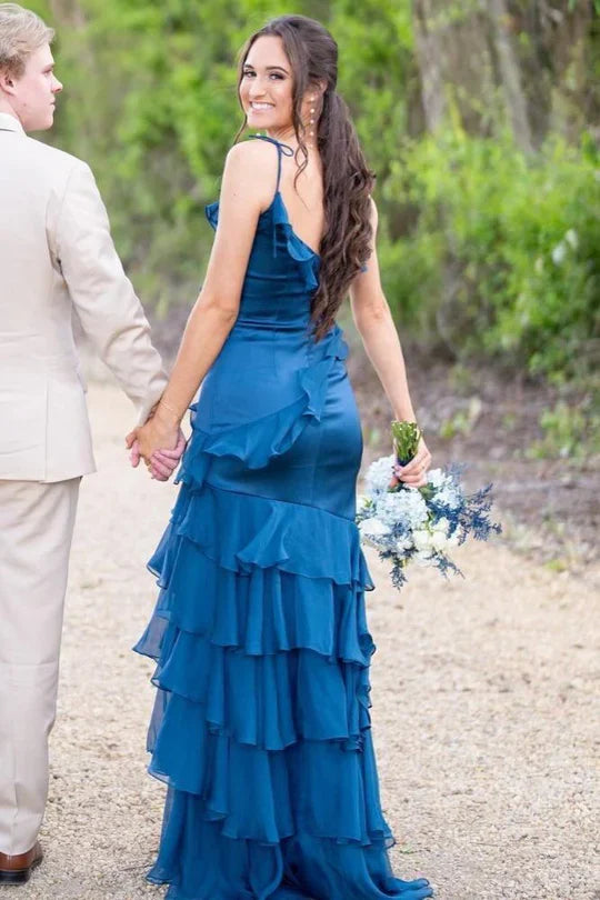 V-Neck Sleeveless Empire Two Tone Ruffled Party Dress