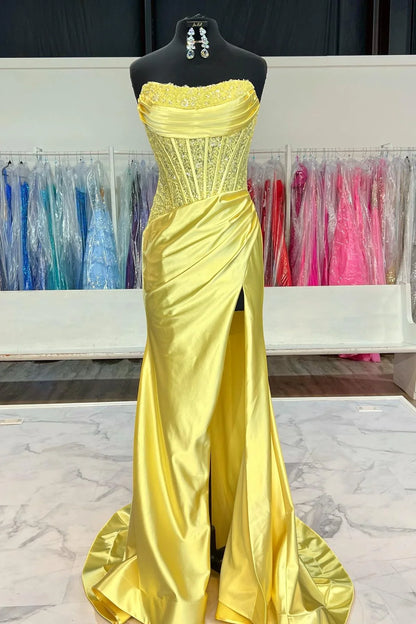 Bateau Strapless Lace Appliques Mermaid Party Prom Dress