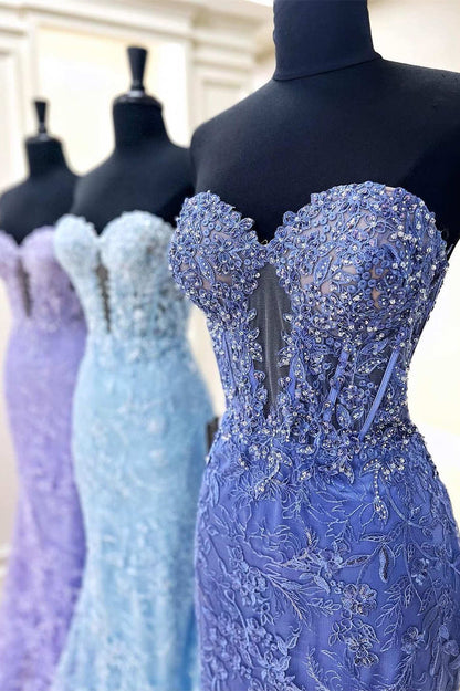 Black Strapless Lace Mermaid Long Party Prom Dress