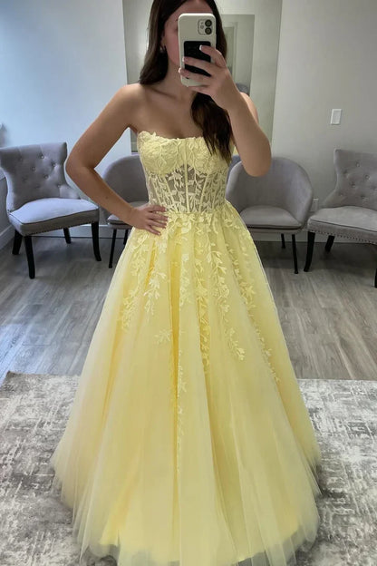 Cute A-Line Empire Square Strapless Long Party Prom Dress