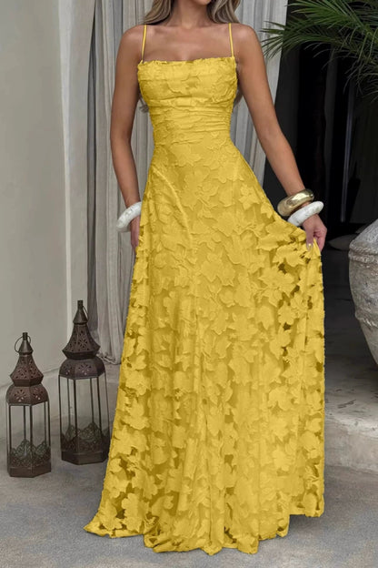 Square Spaghetti Straps Lace Up A-Line Lace Party Prom Dress