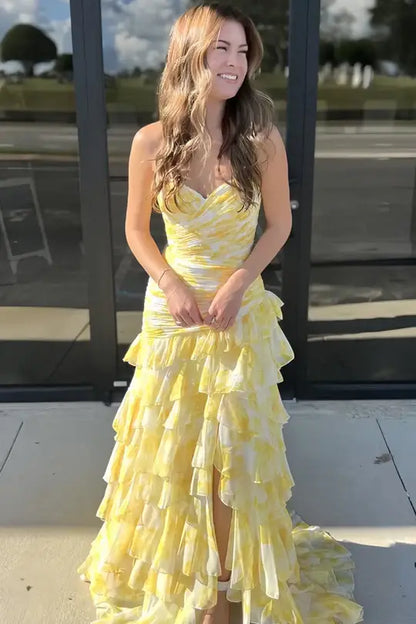 Chic Sweetheart Strapless Pleated Chiffon Tiered Party Prom Dress