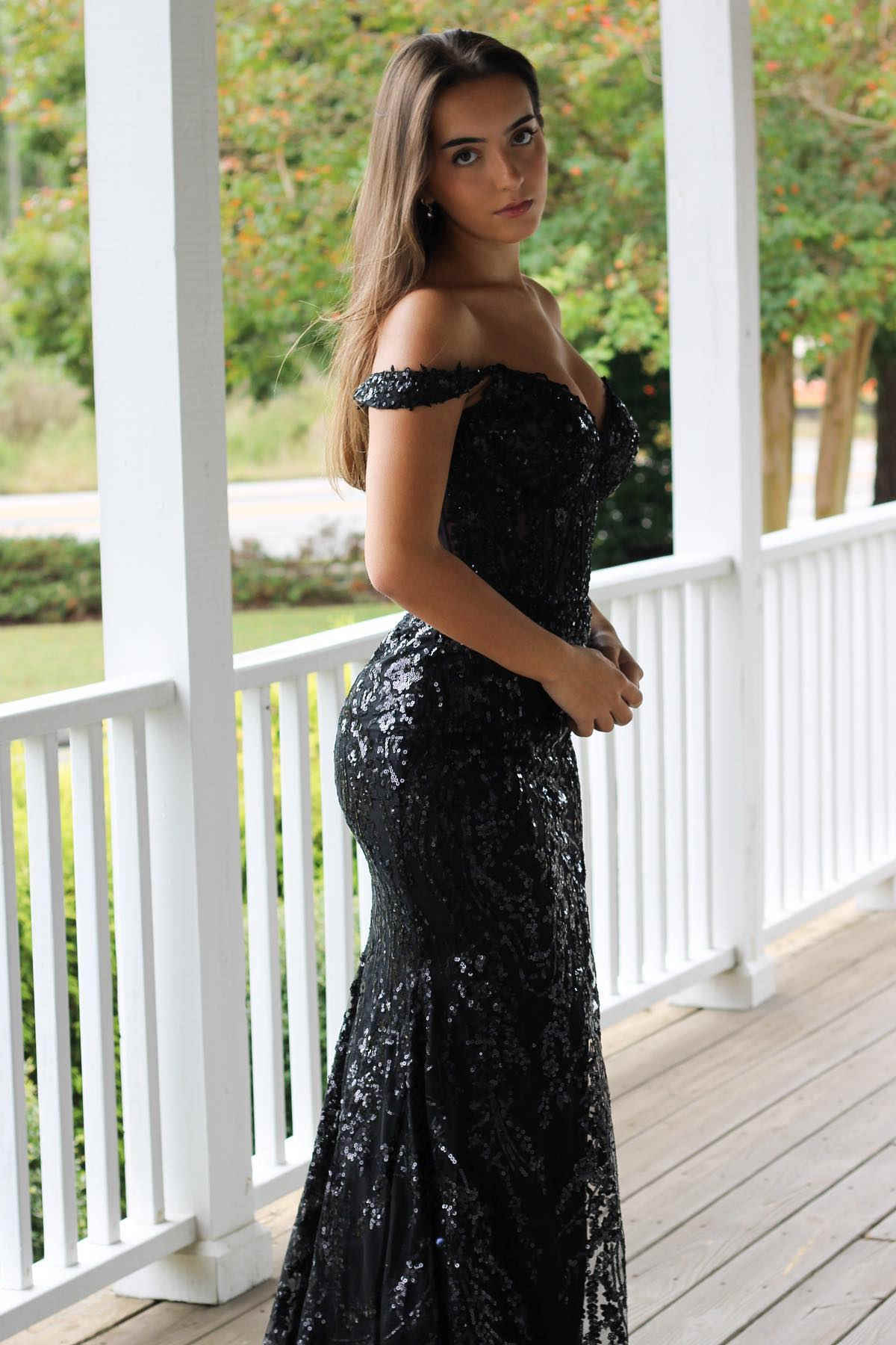 Gold Off-Shoulder Sequined Floral Mermaid Long Prom Dress with Slit