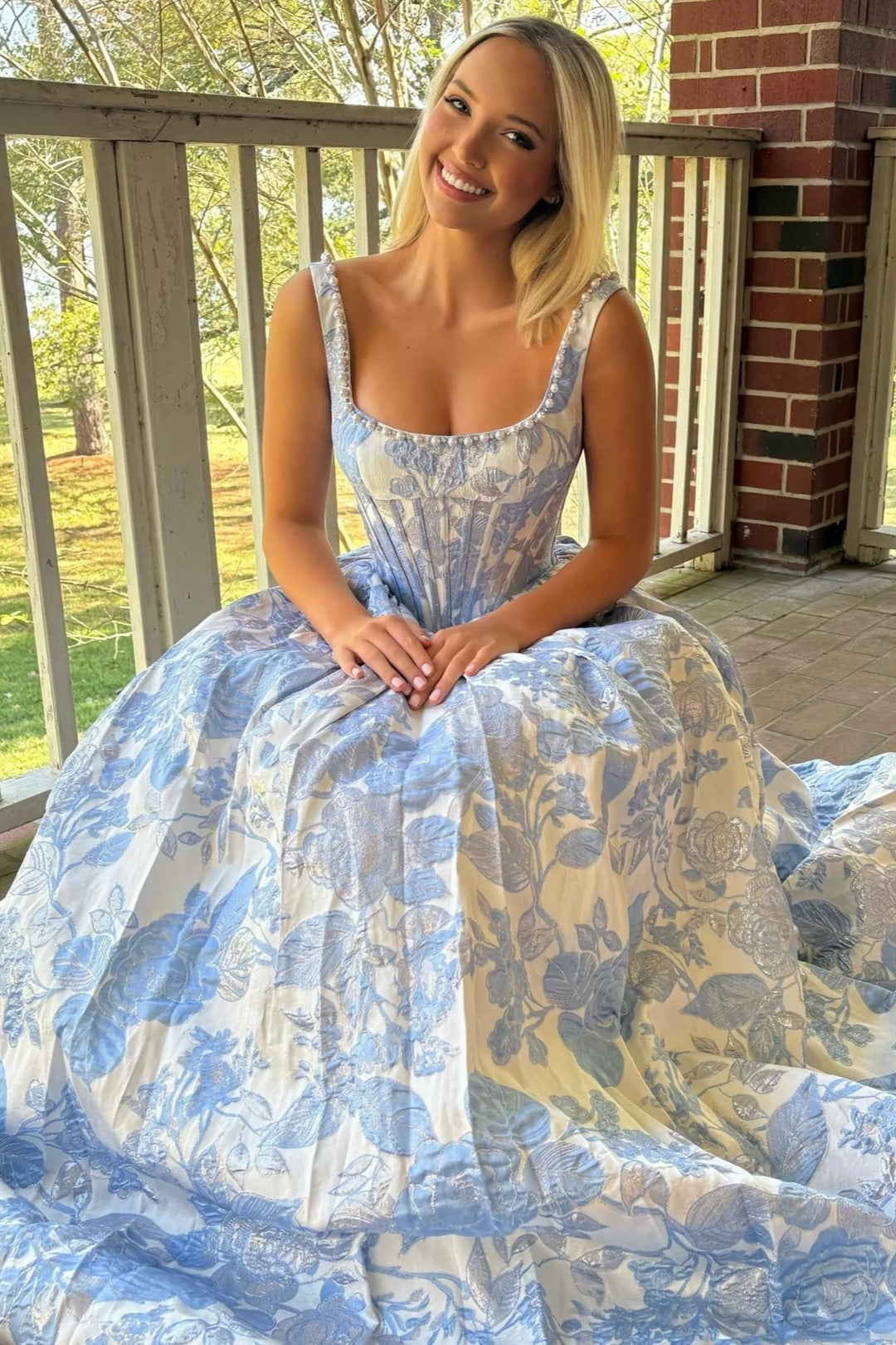 Romantic Straps Pink Jacquard A-Line Long Prom Dress