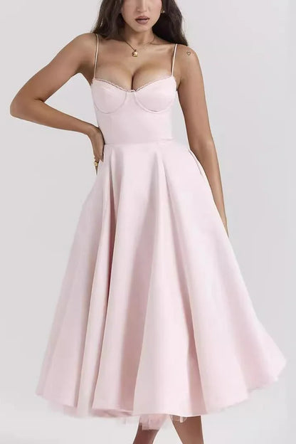 Elegant Green Satin Evening Prom Dress with Spaghetti Straps