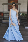 Long Ribbon One-shoulder Prom Dresses Chiffon Skirt