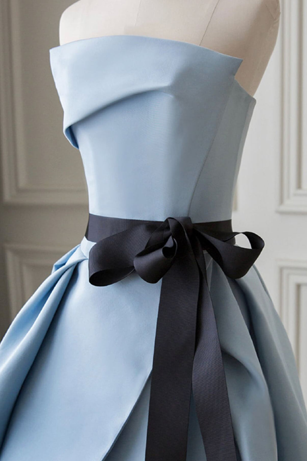 Blue Satin Long Prom Dress High Slit Wedding Party Gown