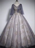 Beautiful Tulle V-neckline Long Formal Dress, Tulle Lace Applique Party Dress TP1009