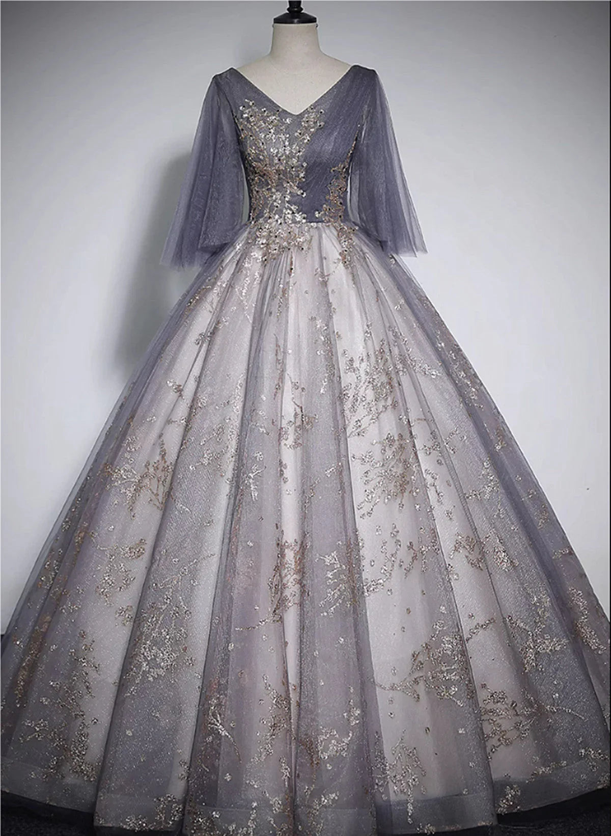 Beautiful Tulle V-neckline Long Formal Dress, Tulle Lace Applique Party Dress TP1009