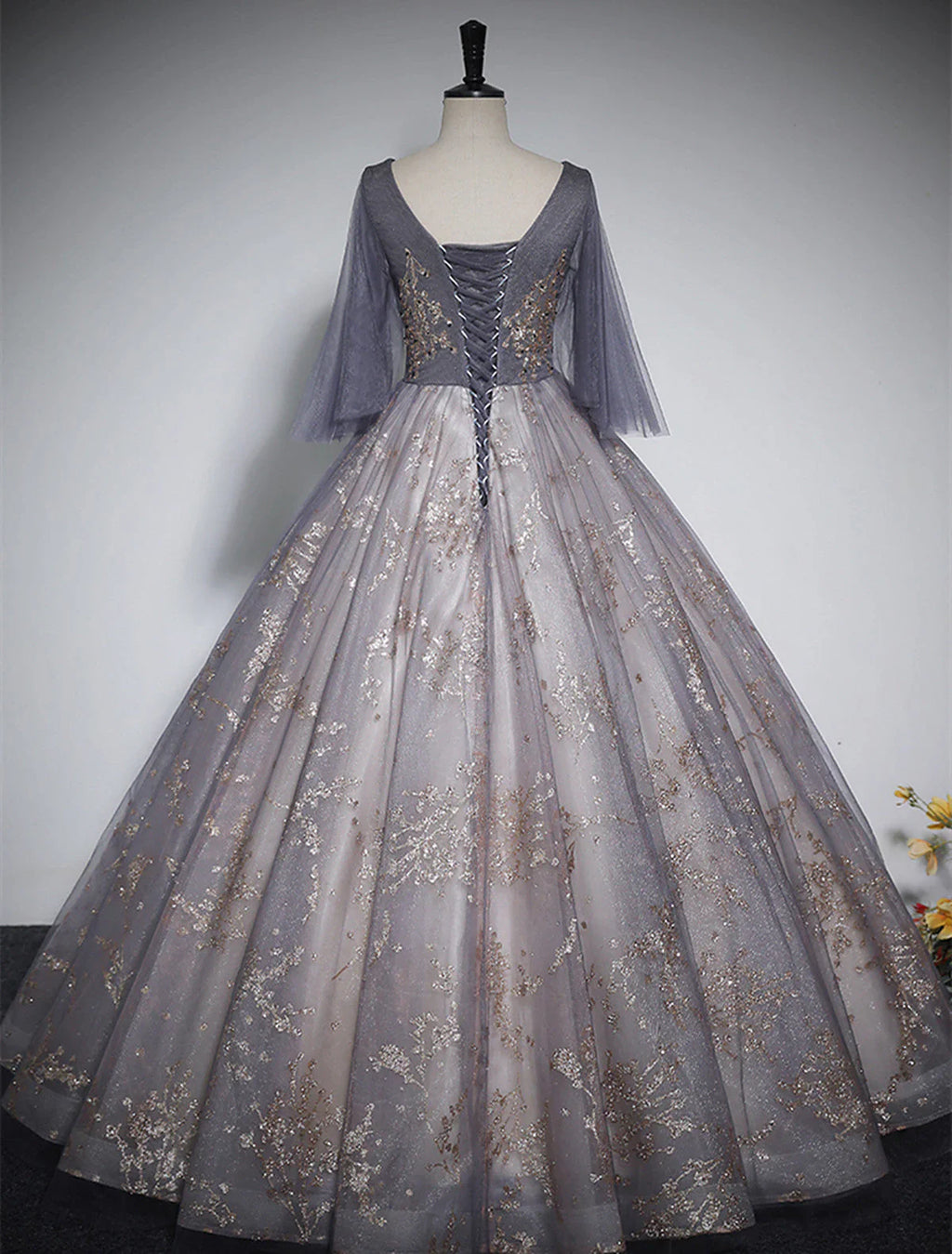 Beautiful Tulle V-neckline Long Formal Dress, Tulle Lace Applique Party Dress TP1009