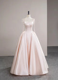 Pink Satin Straps Long Formal Dress with Bow, Pink Satin Prom Dress Party Dress TP1010