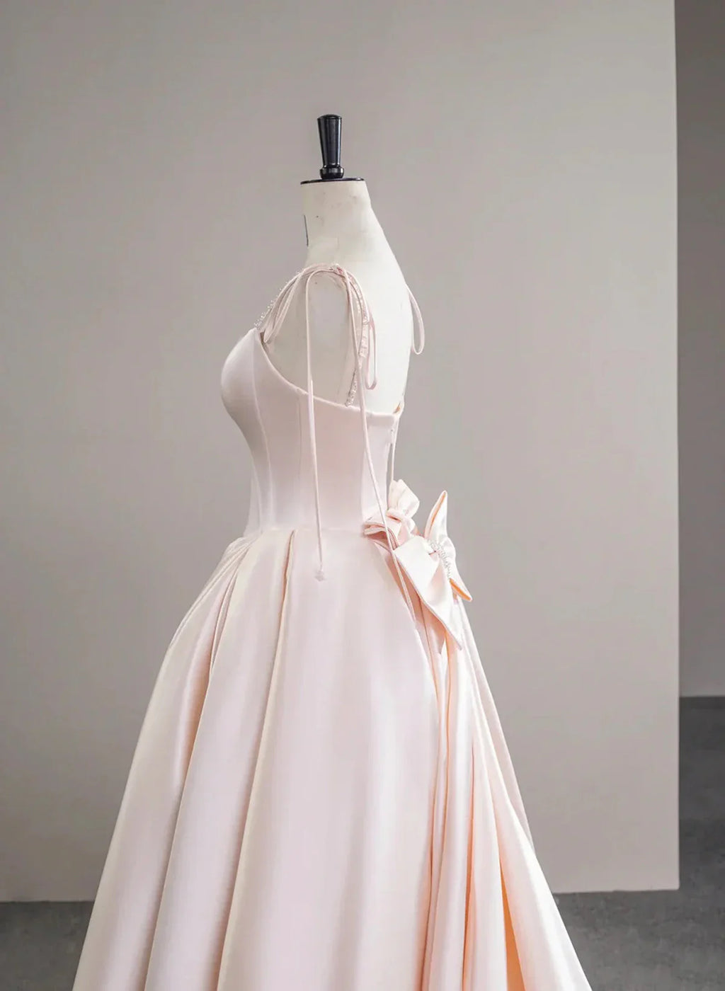 Pink Satin Straps Long Formal Dress with Bow, Pink Satin Prom Dress Party Dress TP1010