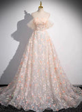 Beautiful A-line Off Shoulder Flowers Lace Formal Dress, Long Prom Dress TP1015