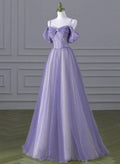 Lovely A-line Light Purple Tulle Beaded Long Party Dress, Light Purple Prom Dress TP1023