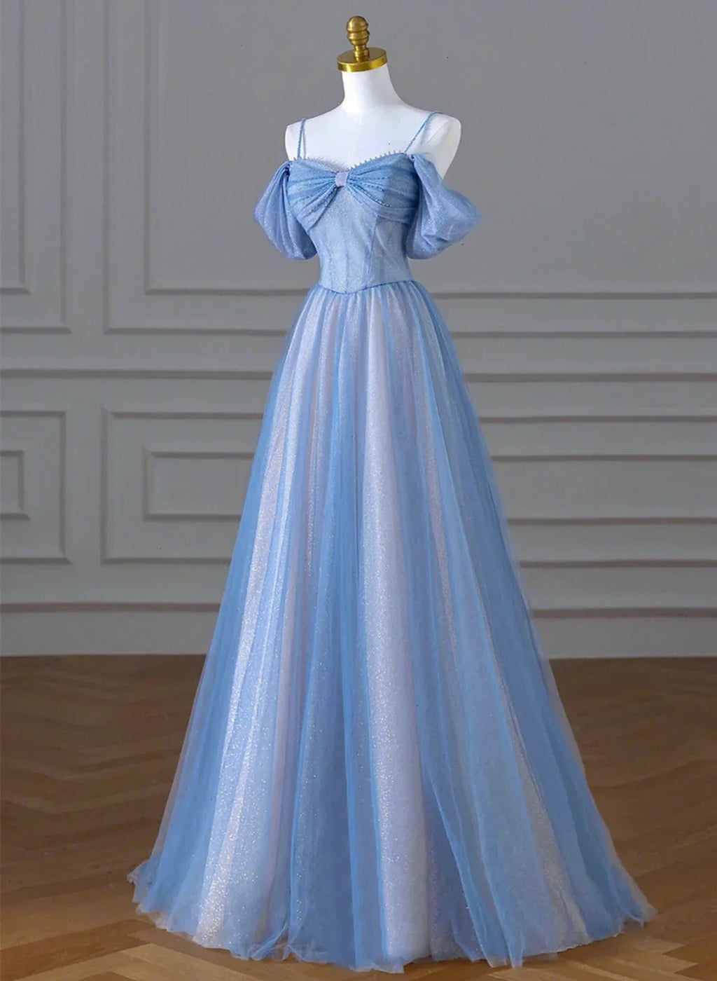 A-line Light Blue and Pink Long Evening Dress, Blue Party Dress Prom Dress TP1029
