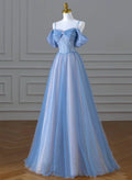A-line Light Blue and Pink Long Evening Dress, Blue Party Dress Prom Dress TP1029