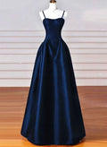 Retro A-Line Satin Spaghetti Straps Long Formal Dress Prom Dress Evening Dress TP1030