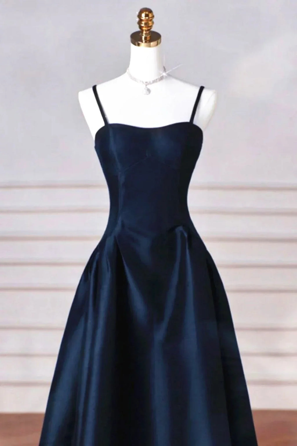 Retro A-Line Satin Spaghetti Straps Long Formal Dress Prom Dress Evening Dress TP1030