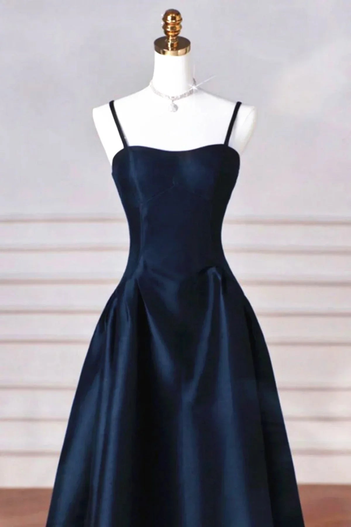 Retro A-Line Satin Spaghetti Straps Long Formal Dress Prom Dress Evening Dress TP1030