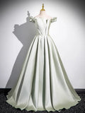Light Green Long A-Line Princess Dress, Beautiful Off the Shoulder Evening Prom Dress TP104