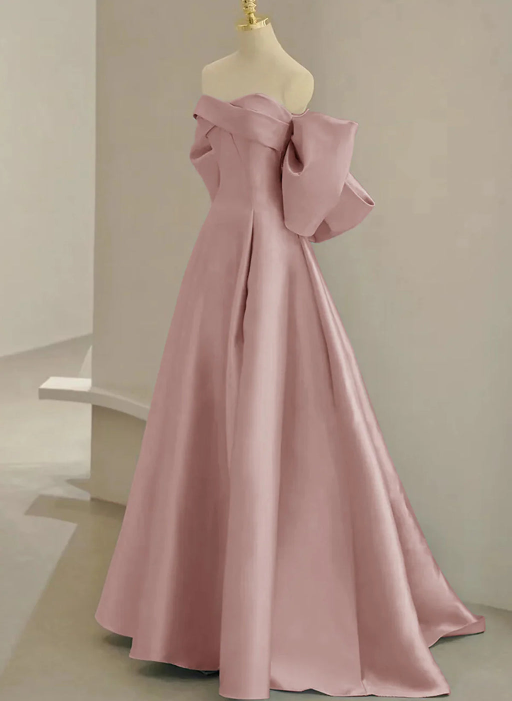 Pink Off Shoulder Satin Long Simple Party Dress, Pink Satin Evening Dress TP1059